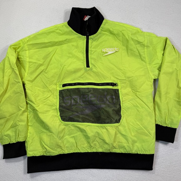 Speedo Forever 21 Jacket Women's S Neon Yellow 1/4 Zip Pullover Mesh Pocket Retr - Picture 1 of 10